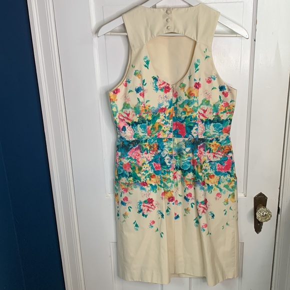 Anthropologie Maeve Tea Garden Sheath Dress Ivory Floral Sleeveless W-792 Size 8 - Picture 10 of 11